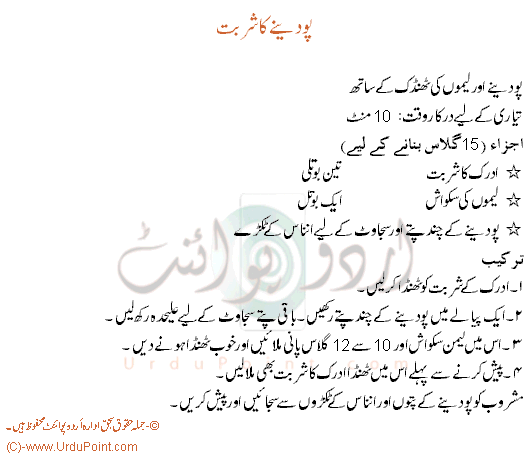 Pudina Ka Sharbat Recipe In Urdu