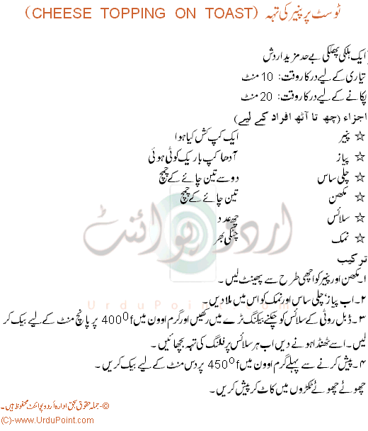 Toast Par Paneer Recipe In Urdu