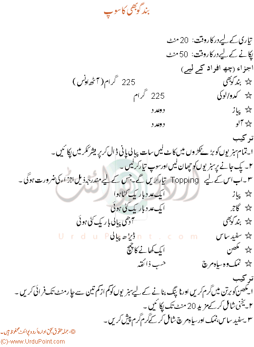 Band Gobhi Ka Soup Recipe In Urdu