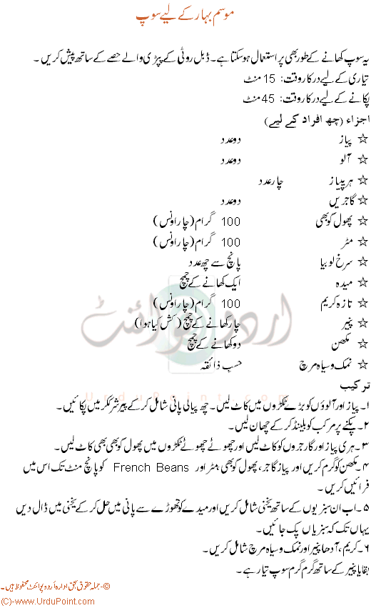 Mausam Bahar Kay Liye Soup Recipe In Urdu