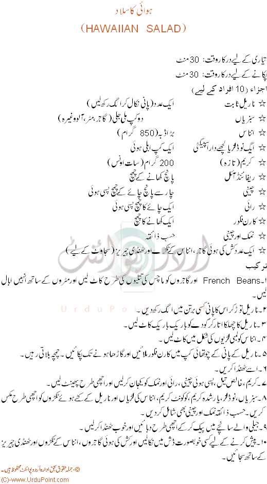 Hawaii Salad Recipe In Urdu