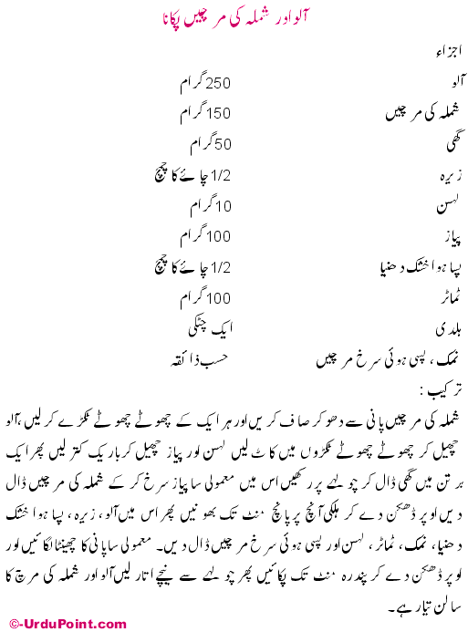 Aloo Aur Shimla Mirch Recipe In Urdu
