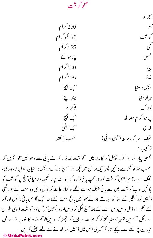 Aloo Gosht Recipe In Urdu