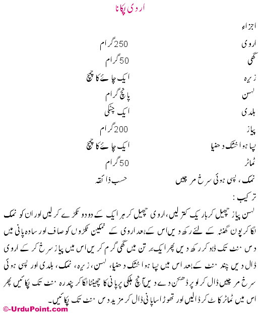 Arvi Pakana Recipe In Urdu