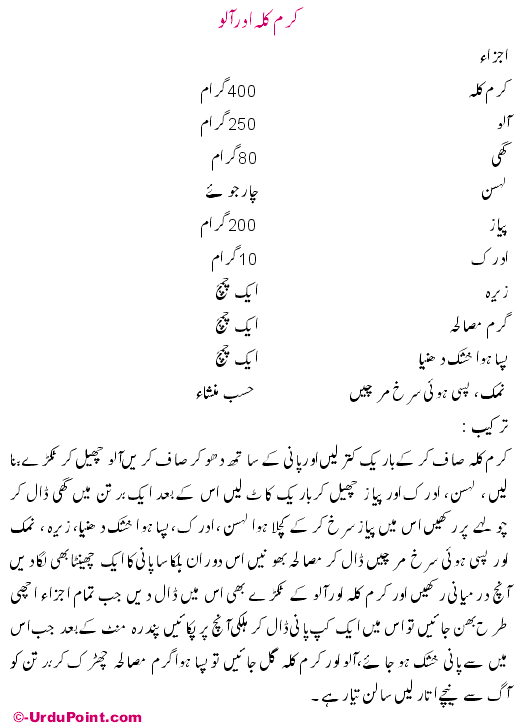 Karum Kulah Aur Aloo Recipe In Urdu