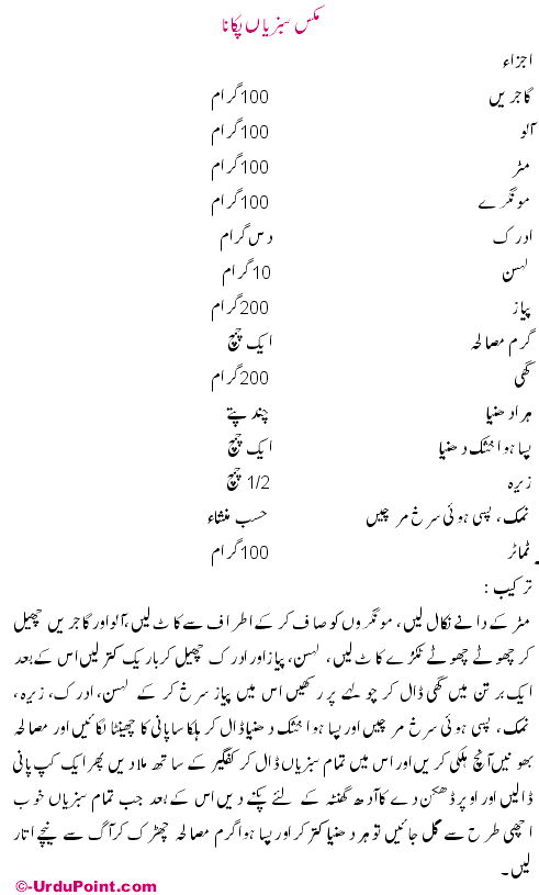 Mix Sabzi Recipe In Urdu
