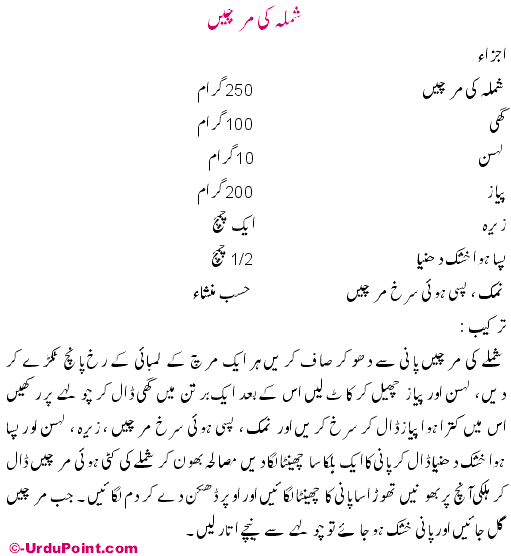 Shimla Ki Mirch Recipe In Urdu