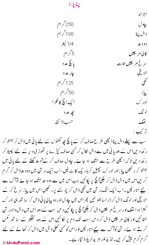 Chana Pulao Recipe In Urdu