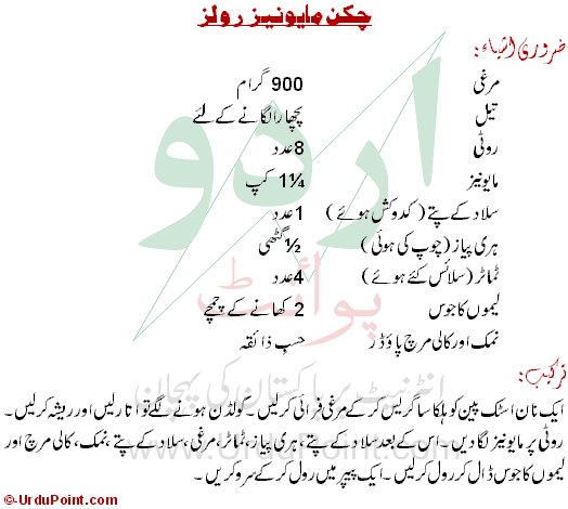 Chicken Mayonnaise Rolls Recipe In Urdu