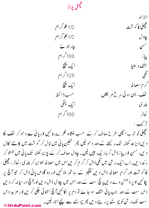 Fish Ka Pulao Recipe In Urdu