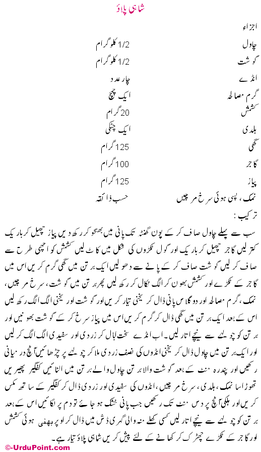 Shahi Pulao Recipe In Urdu