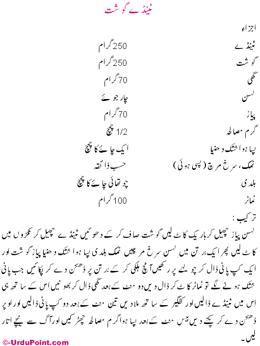 Tinday Gosht Recipe In Urdu