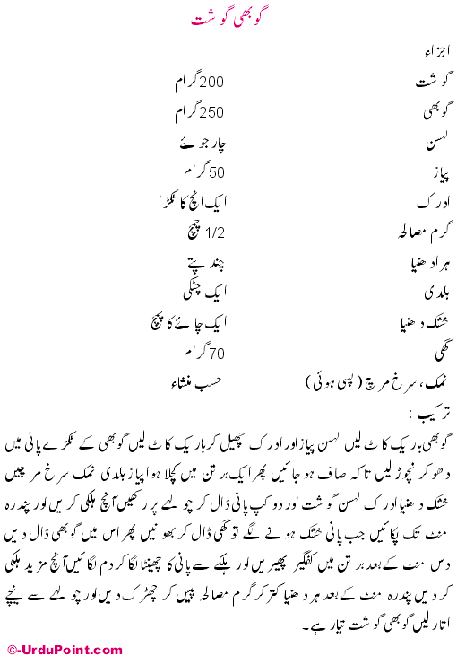 Punjabi Gobhi Gosht Recipe In Urdu