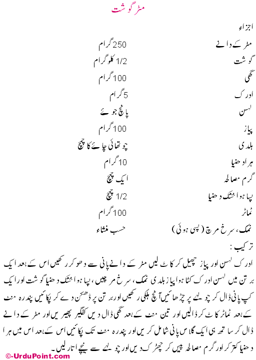 Matar Gosht Recipe In Urdu