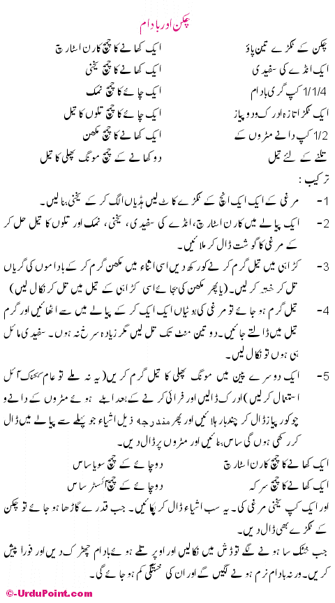 Chicken Aur Badam Recipe In Urdu