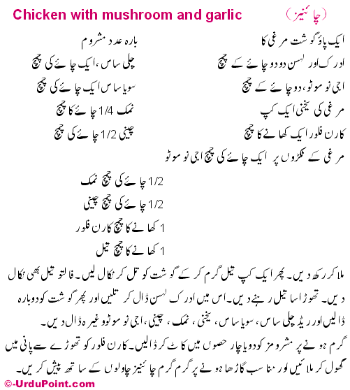 Chinese Recipe In Urdu