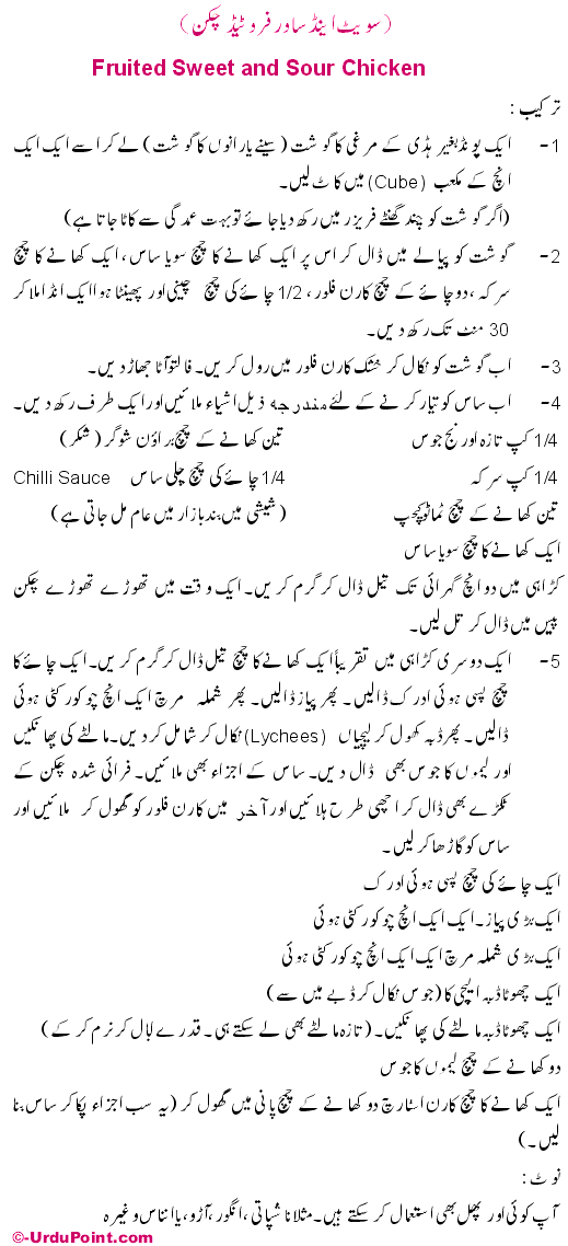 Sweet And Sour Fruit Chicken Recipe In Urdu