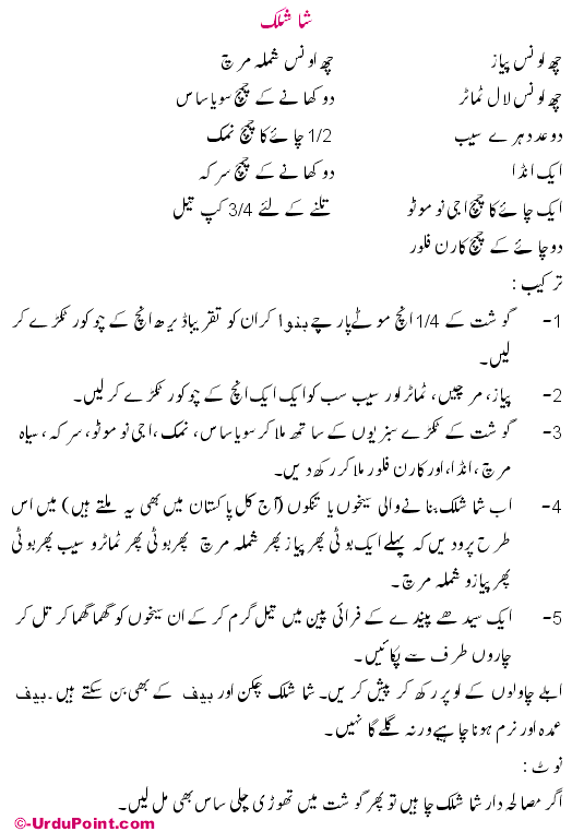 Shashlik Recipe In Urdu
