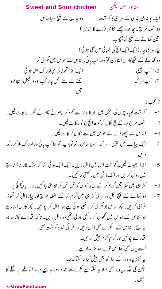 Khatta Meetha Chicken Recipe In Urdu