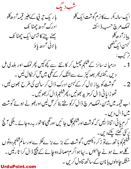 Shab Daig (Shab Deg) Recipe In Urdu