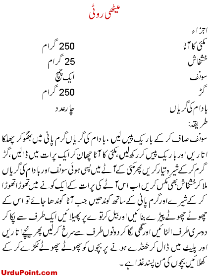 Tasty Sweet Roti Recipe In Urdu