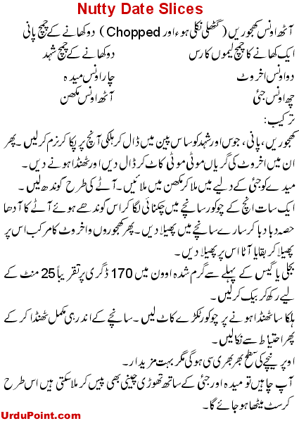 Nutty Date With Slice Recipe In Urdu