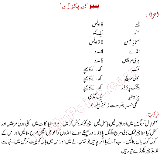 Paneer Pakora Recipe In Urdu