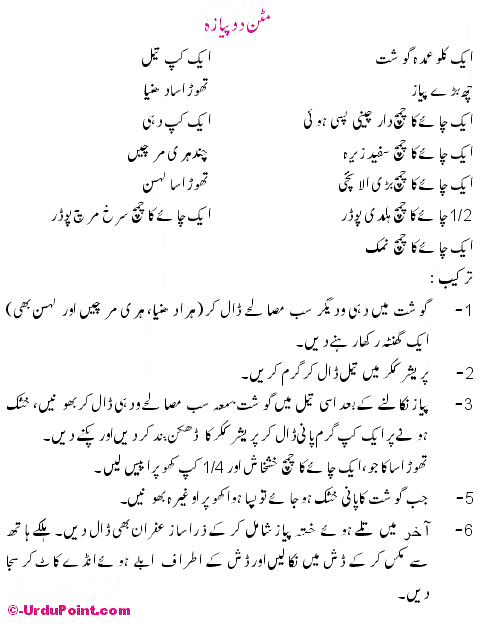 Mutton Do Pyaza Recipe In Urdu