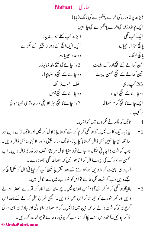 Nehaari (Nihari) Recipe In Urdu