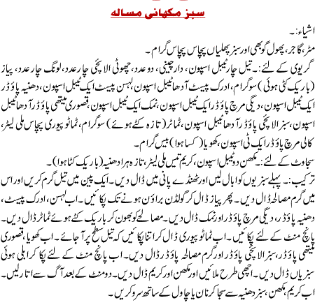 Subz Makhani Masala Recipe In Urdu